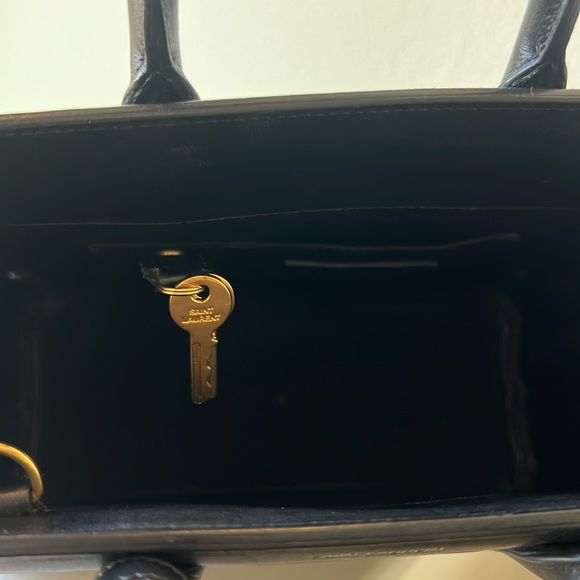 SAINT LAURENT SMALL SAC DE JOUR LEATHER TOTE BAG IN UMBER,NERO - Picture 10 of 16